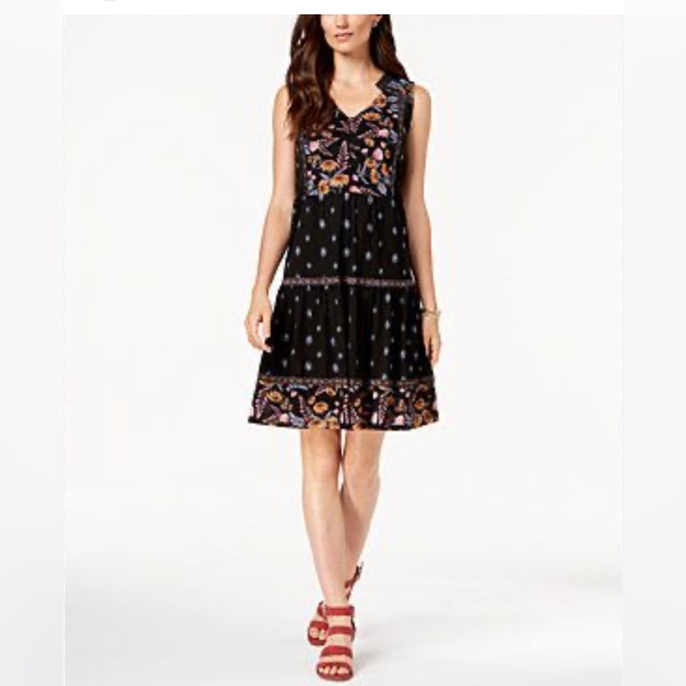 Black Floral midi tiered dress